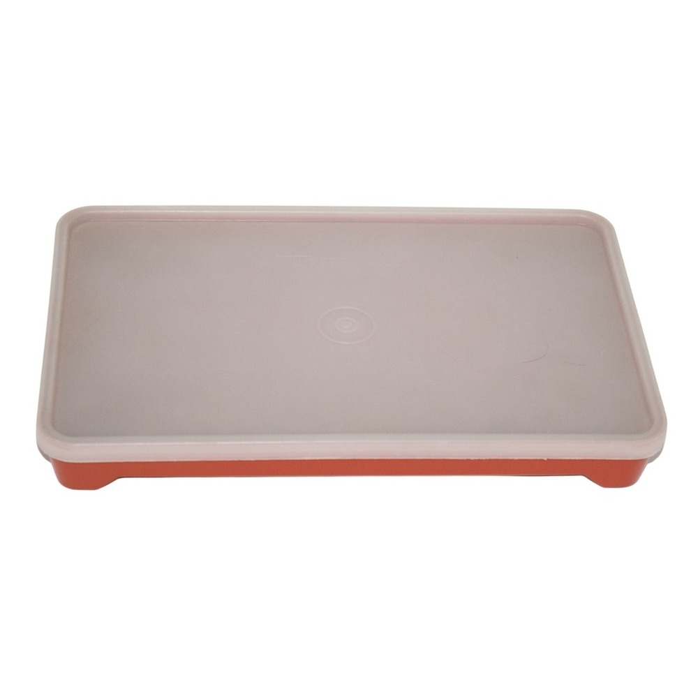 Tupperware Hot Dog Container Microwave Tray Lid Orange VTG 11.5x7.5 Retro USA